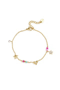 Bracciale con ciondoli a forma di cuore, stella, pietre e perline