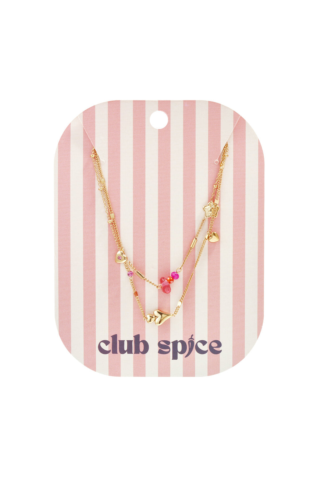 Collana doppia con cuori, perline e fiori