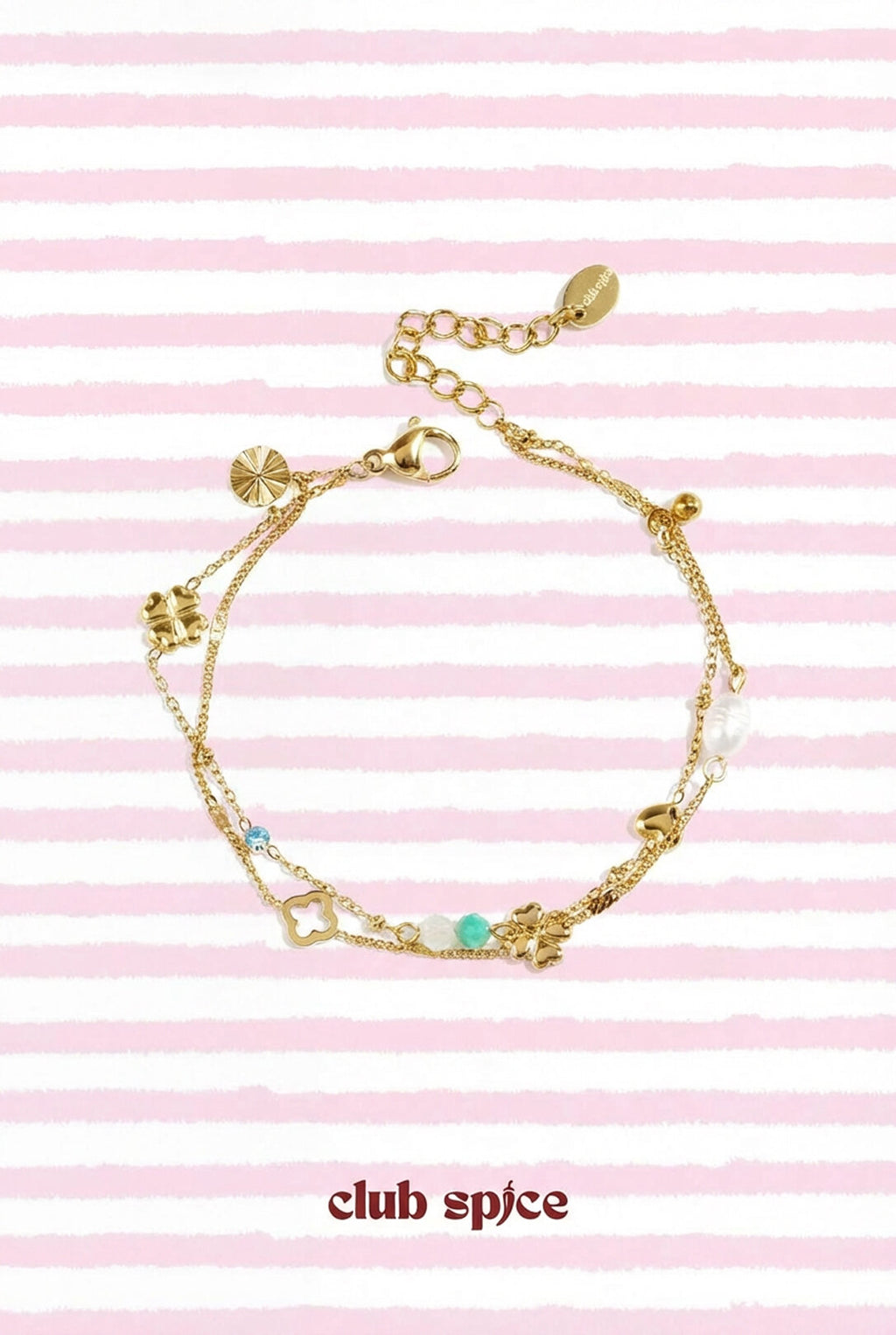 Bracciale con quadrifoglio, perline e pietre
