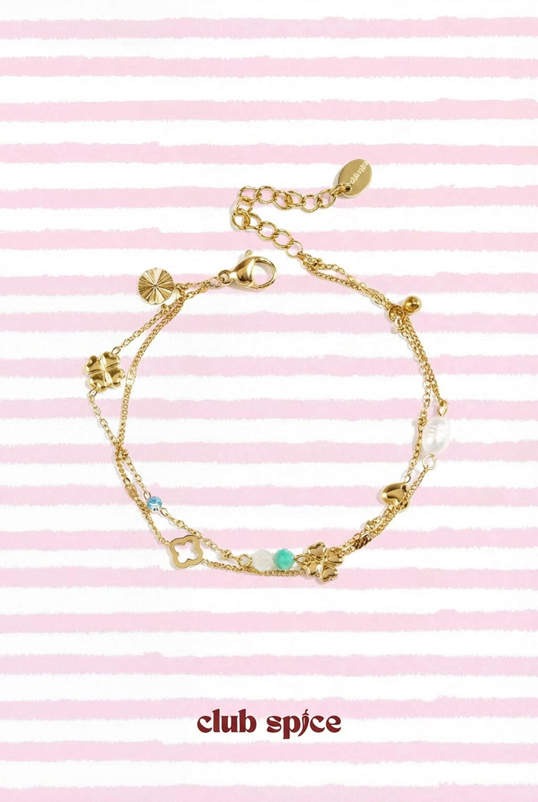 Bracciale con quadrifoglio, perline e pietre