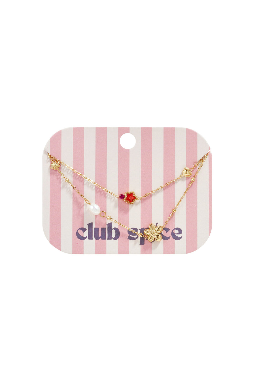 Bracciale con ciondoli a forma di stella e fiore, perle, pietre e perline.