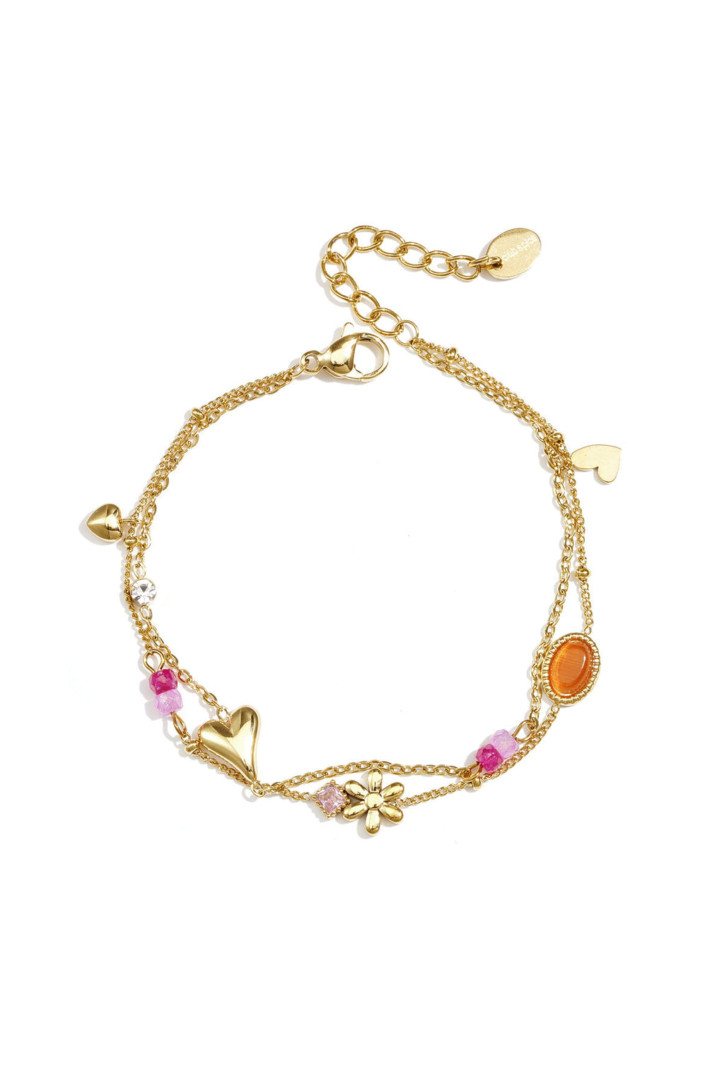 Bracciale doppio con pendenti, perline e pietre