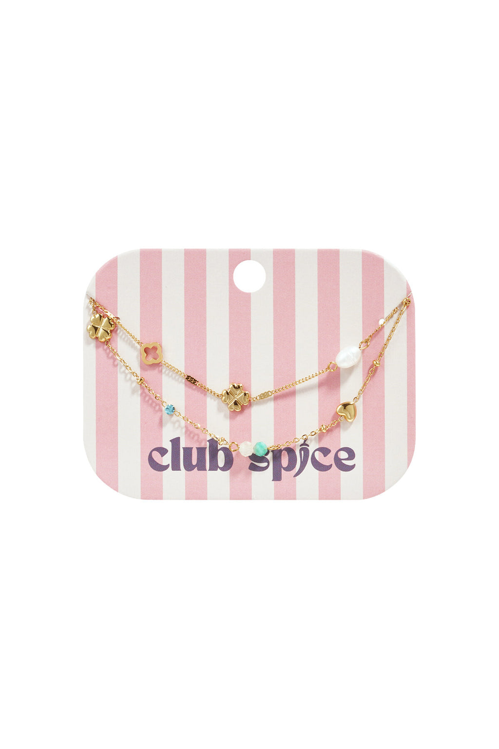Bracciale con quadrifoglio, perline e pietre