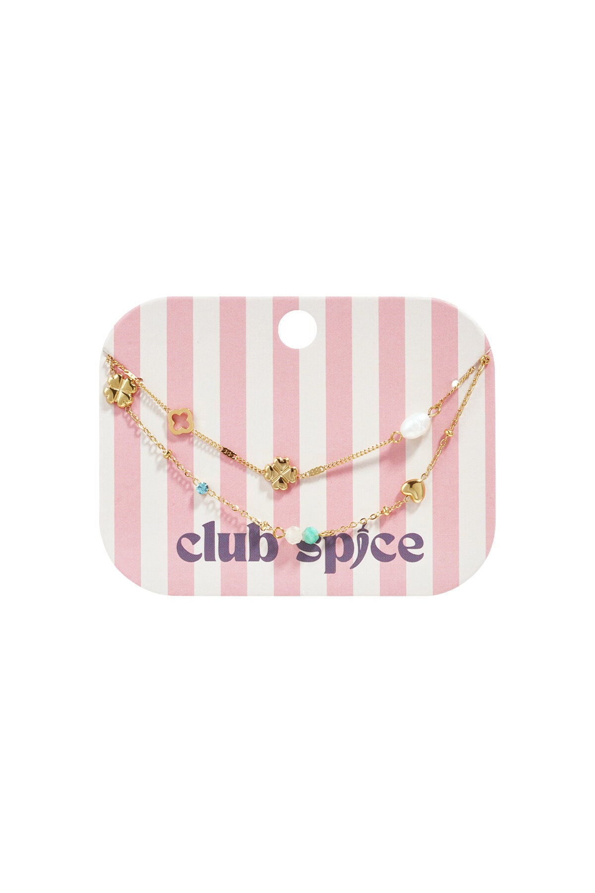 Bracciale con quadrifoglio, perline e pietre