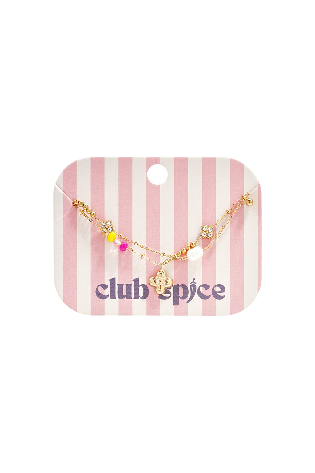Bracciale con ciondolo a forma di quadrifoglio, perla e perline