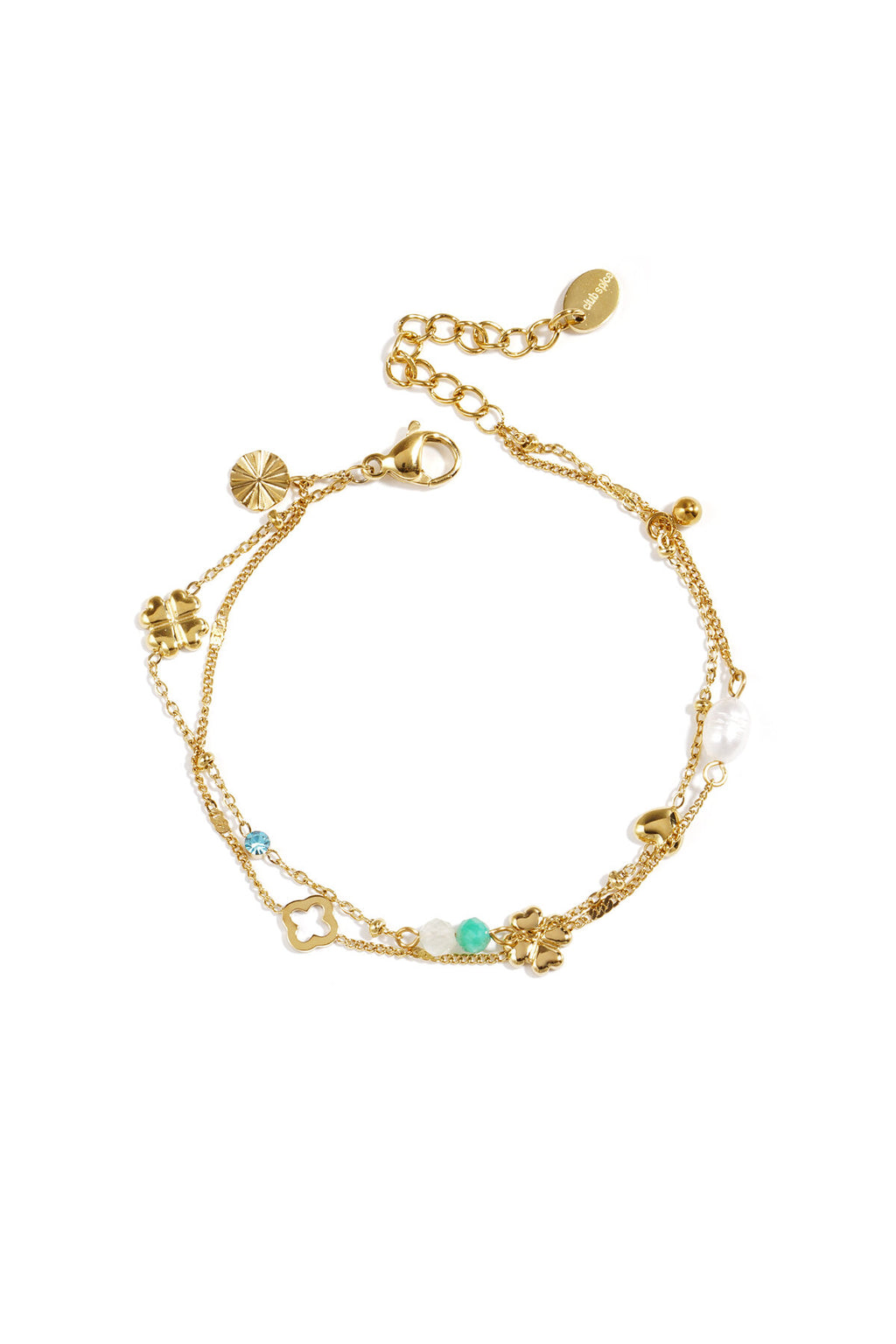 Bracciale con quadrifoglio, perline e pietre