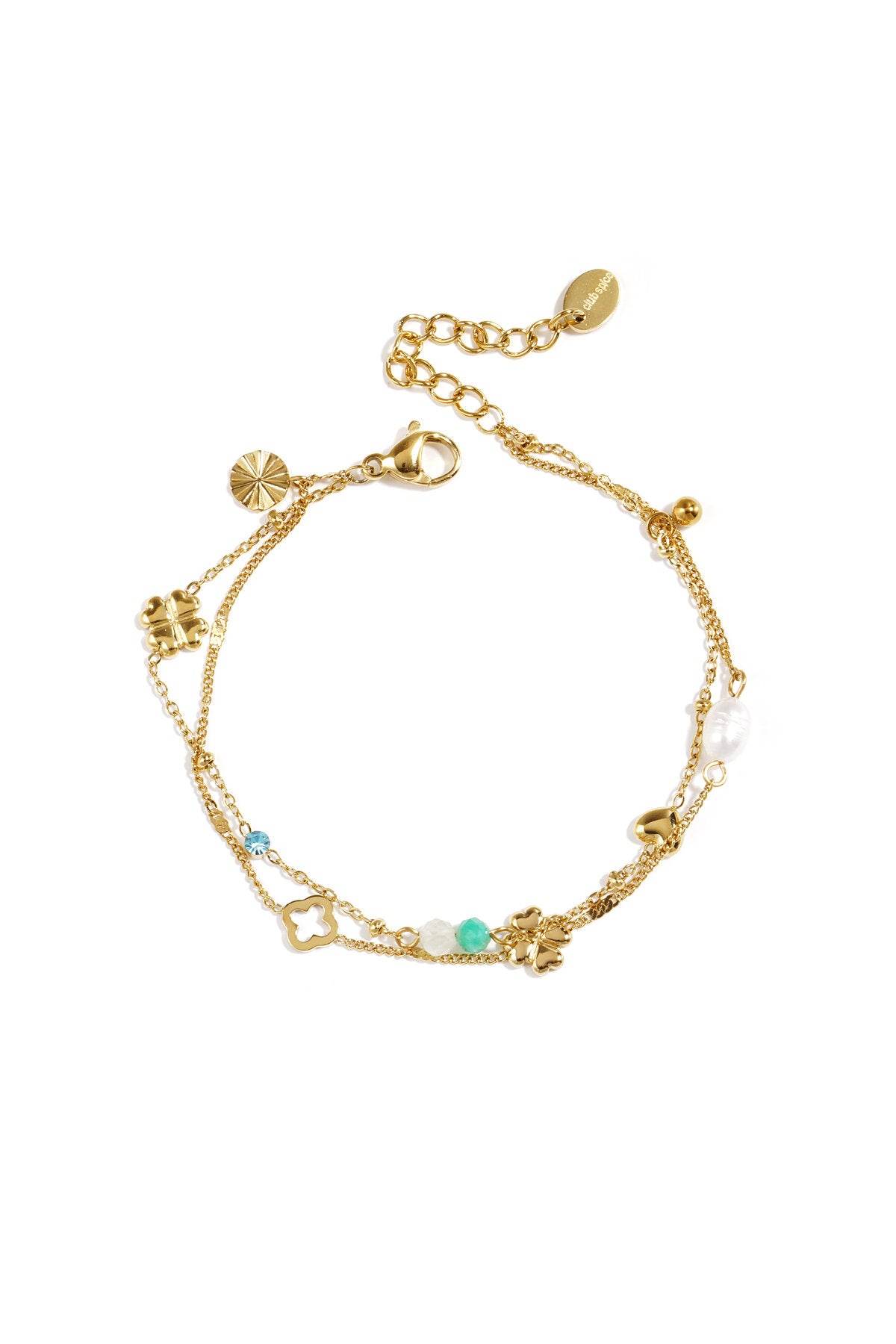 Bracciale con quadrifoglio, perline e pietre